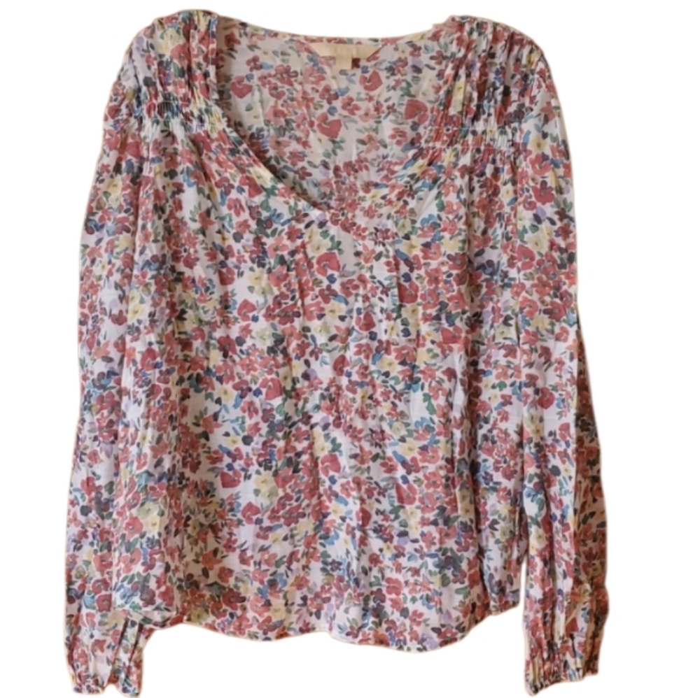 Hope & Harlow Womans NWT Floral Lightweight Smocked Long Sleeve Blouse Size XL‎